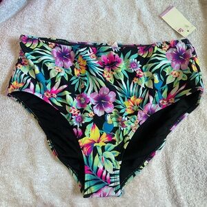 SO Women's Floral Bikini Bottom - Black, Pink, Blue